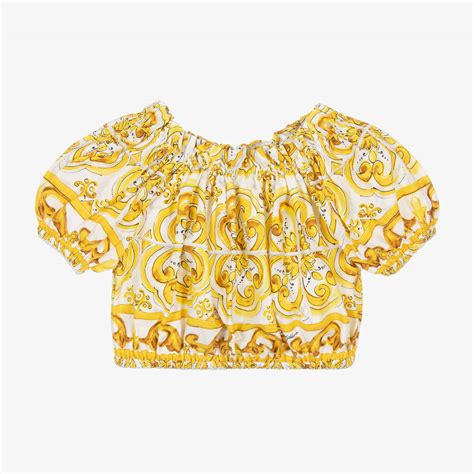 Poplin blouse with yellow majolica print 